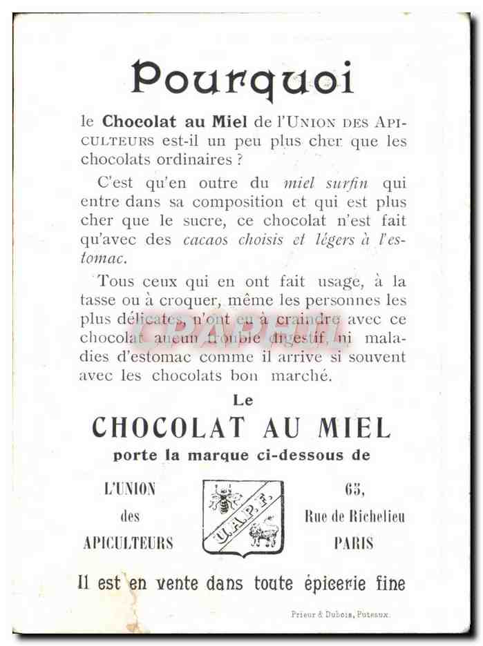 Image Chocolat Au Miel  — Verso