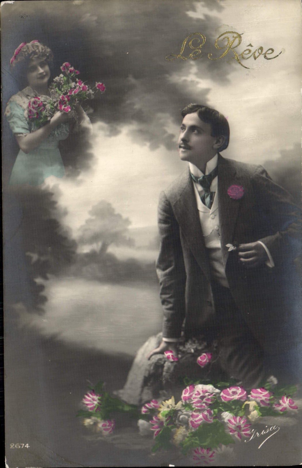 Le Rêve — scène romantique avec homme et femme — éditeur Frise, n° 2674