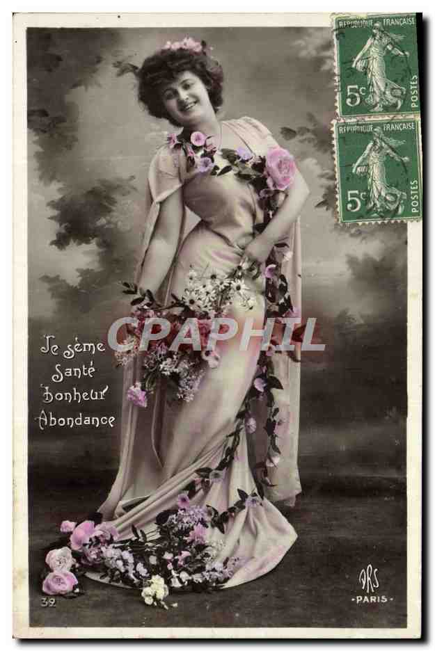 Femme en robe fleurie — Sème Santé Bonheur Abondance — éditeur ARS, Paris, n°39