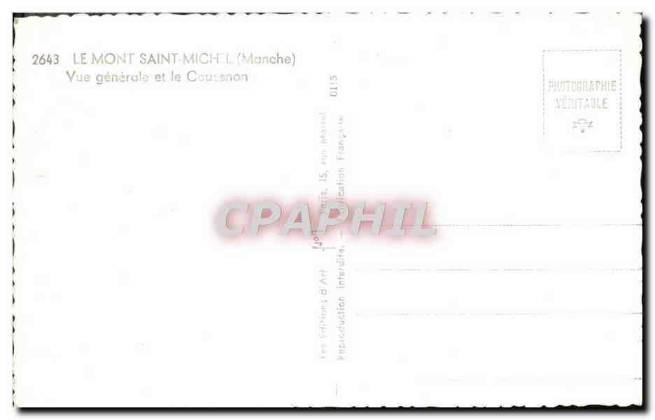 Le Mont Saint-Michel — Vue générale et le Coursnon — Les Éditions d'Art, n° 2643 — Verso