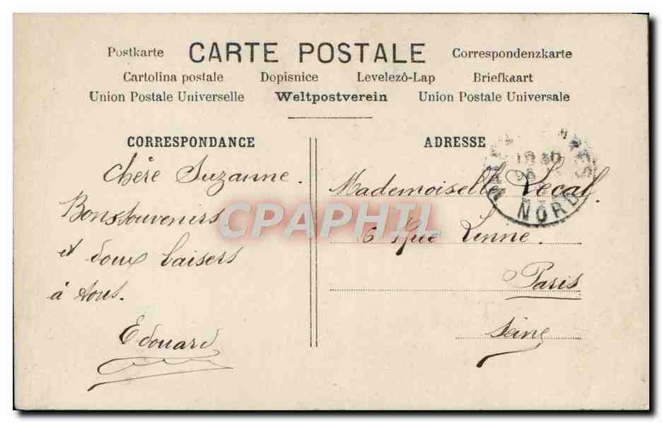 Homme à la moustache — télégramme 'Mille Baisers' — éditeur inconnu, n° de série non visible — Achterkant