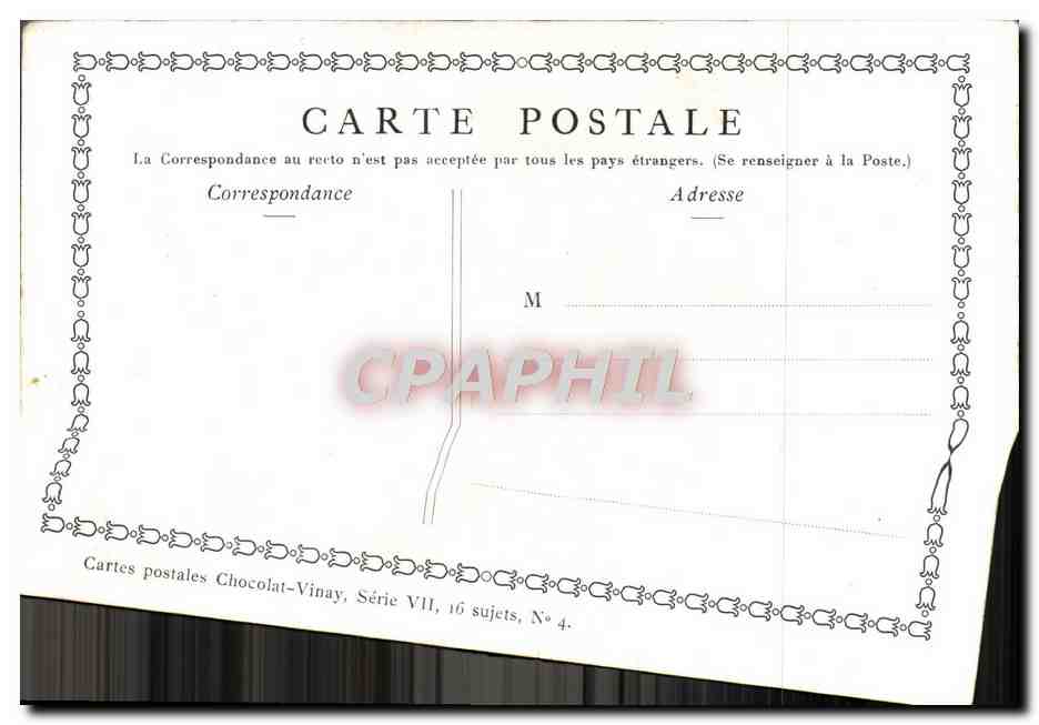 CPA Fantaisie Publicite Chocolat Vinay Les amours de bocage Lancret Moutons  — Verso