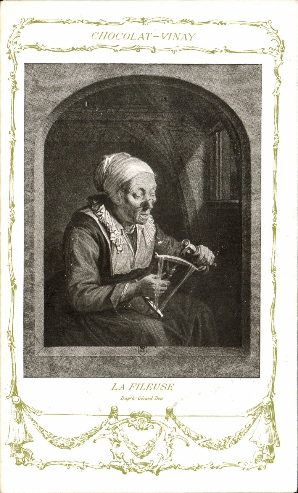 La Fileuse — Duprée Gérard Dou — Chocolat-Vinay, Série VII, N° 8