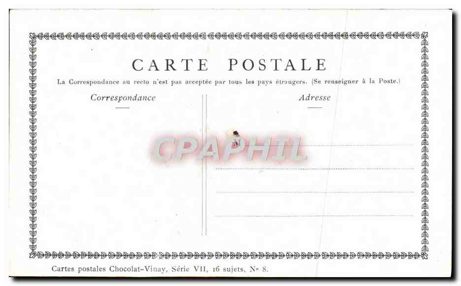 La Fileuse — Duprée Gérard Dou — Chocolat-Vinay, Série VII, N° 8 — Achterkant