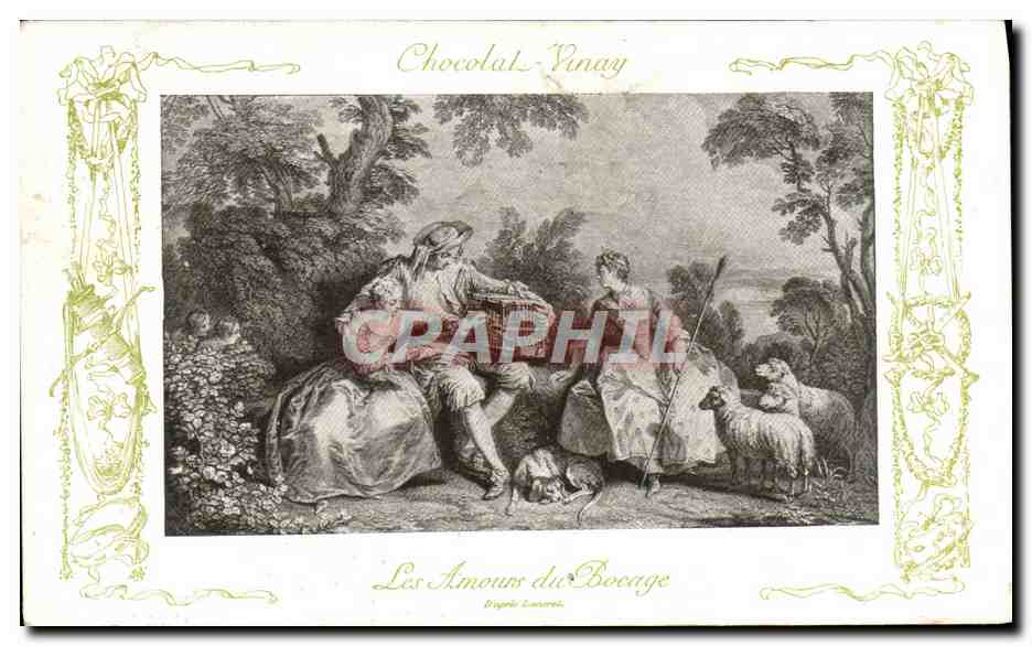 CPA Fantaisie Publicite Chocolat Vinay Les amours de bocage Lancret Moutons