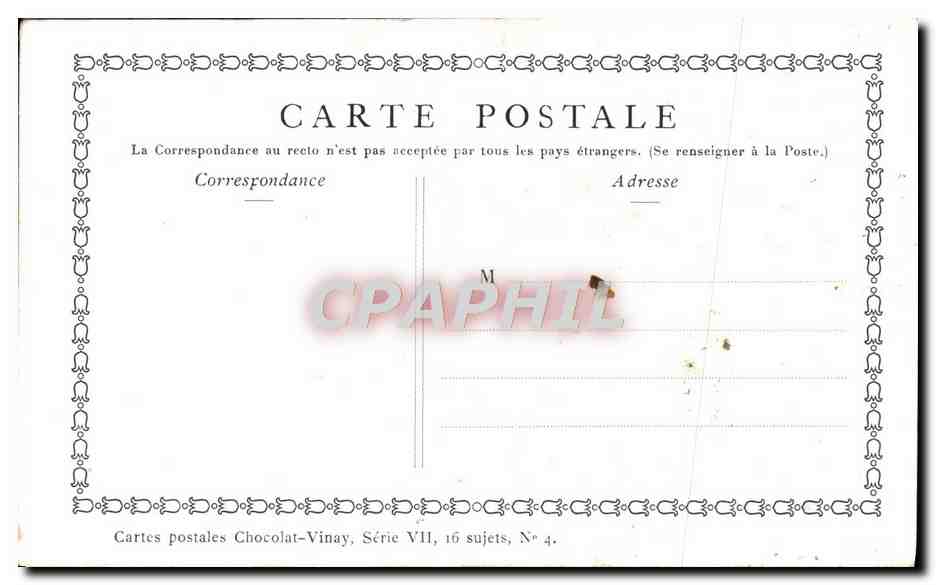 CPA Fantaisie Publicite Chocolat Vinay Les amours de bocage Lancret Moutons — Verso