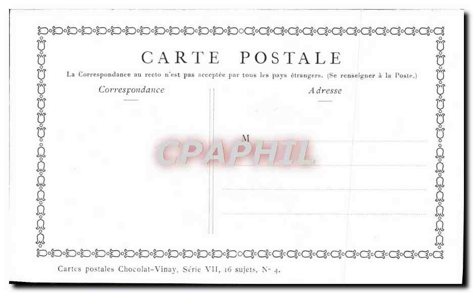 CPA Fantaisie Publicite Chocolat Vinay Les amours de bocage Lancret Moutons — Rückseite