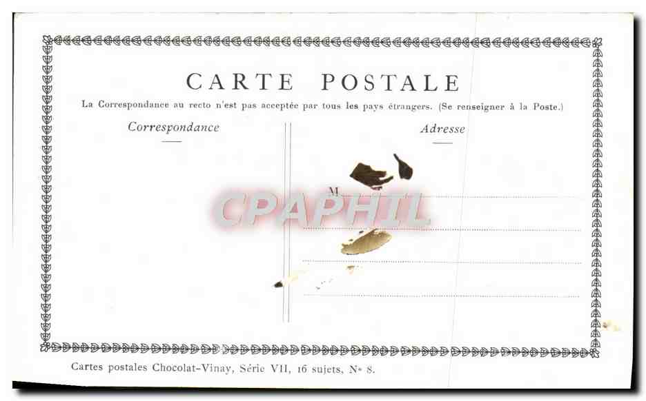 La Fileuse — D'après Gérard Dou — Chocolat-Vinay, Série VII, N° 8 — Reverso
