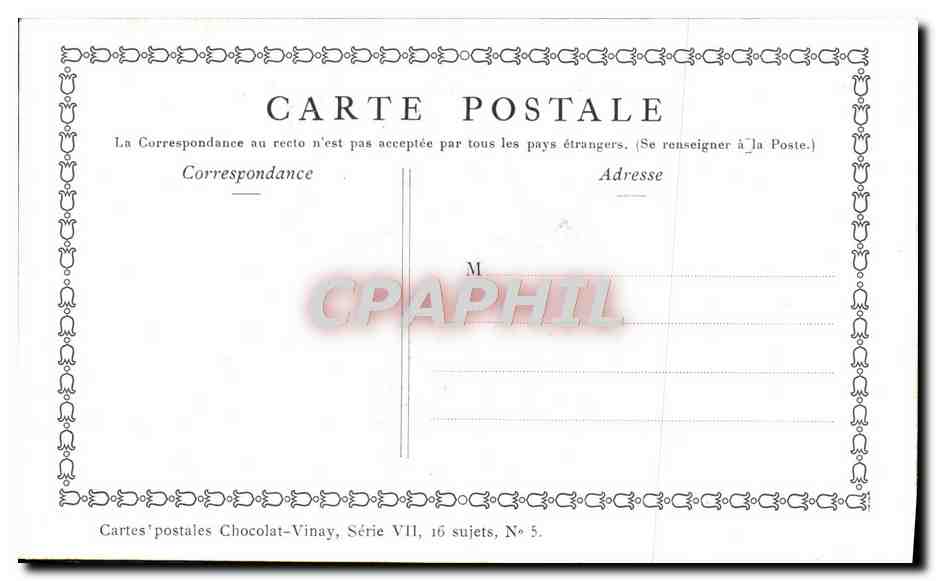 CPA Fantaisie Publicite Chocolat Vinay Concert pastoral Lancret — Verso