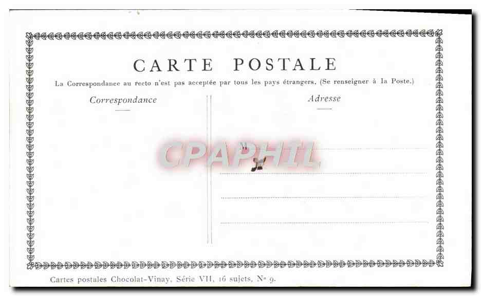 CPA Fantaisie Publicite Chocolat Vinay Le coupe tete Saint Aubin Enfants — Verso