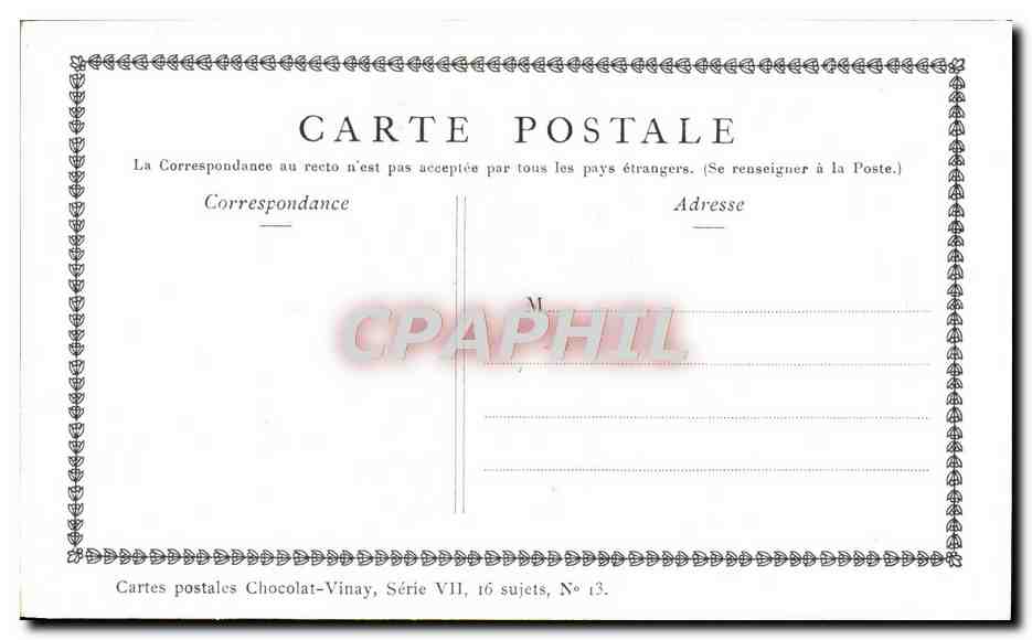CPA Fantaisie Publicite Chocolat Vinay L'epiciere du village Gerard Dou — Verso