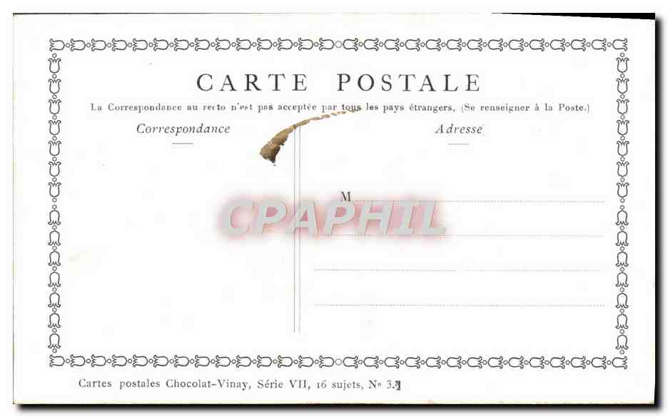 CPA Fantaisie Publicite Chocolat Vinay Le jeu de cache cache Lancret — Rückseite