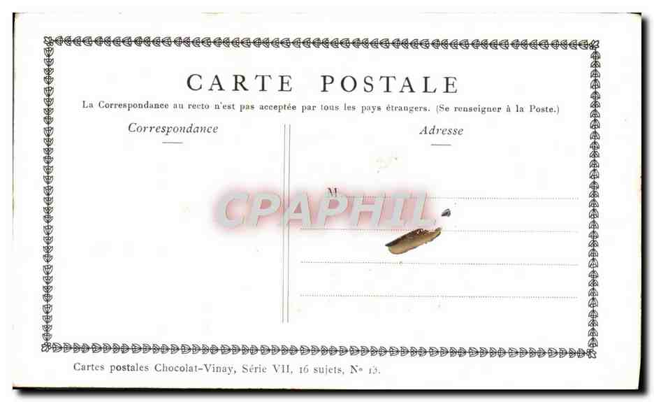 CPA Fantaisie Publicite Chocolat Vinay L'epiciere de village Gerard Dou — Rückseite