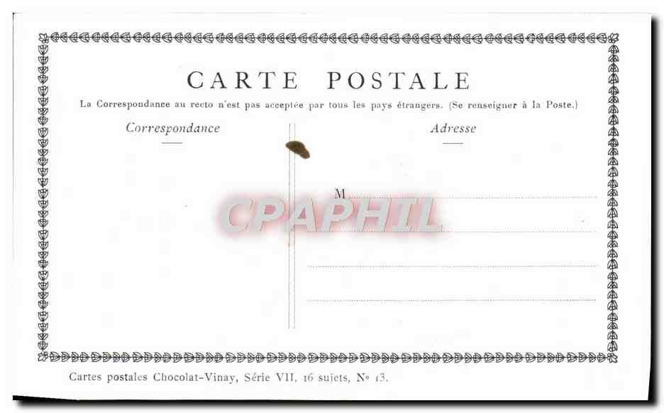 CPA Fantaisie Publicite Chocolat Vinay L'epiciere de village Gerard Dou — Verso