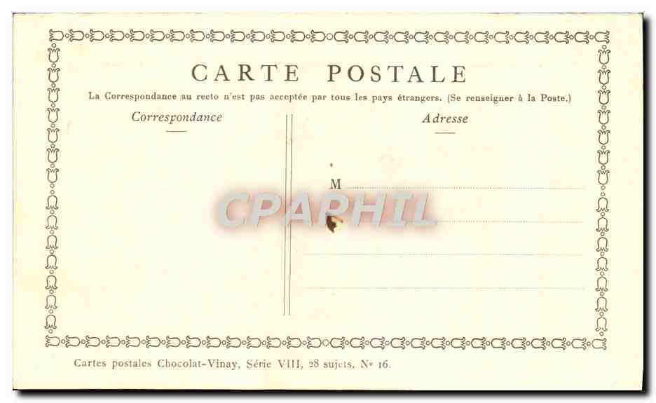 CPA Fantaisie Publicite Chocolat Vinay Nicaise Lancret — Verso