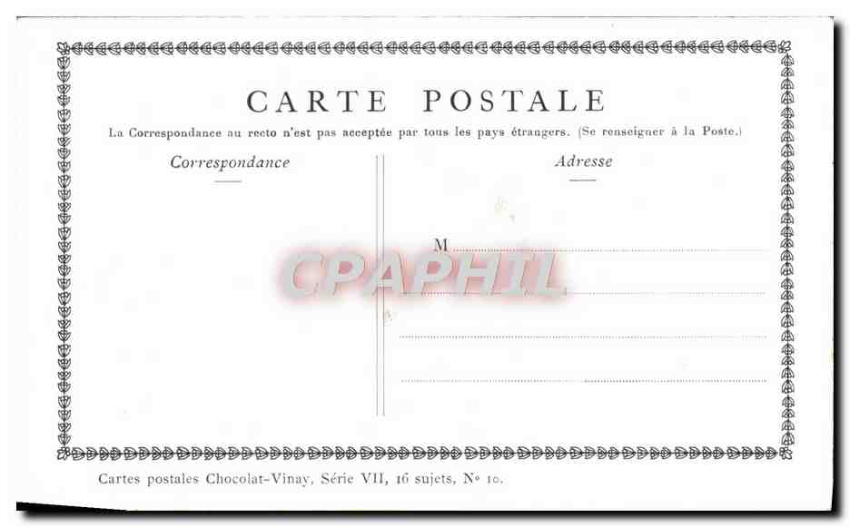 CPA Fantaisie Publicite Chocolat Vinay Femme tenant une volaille Gerard Dou — Verso