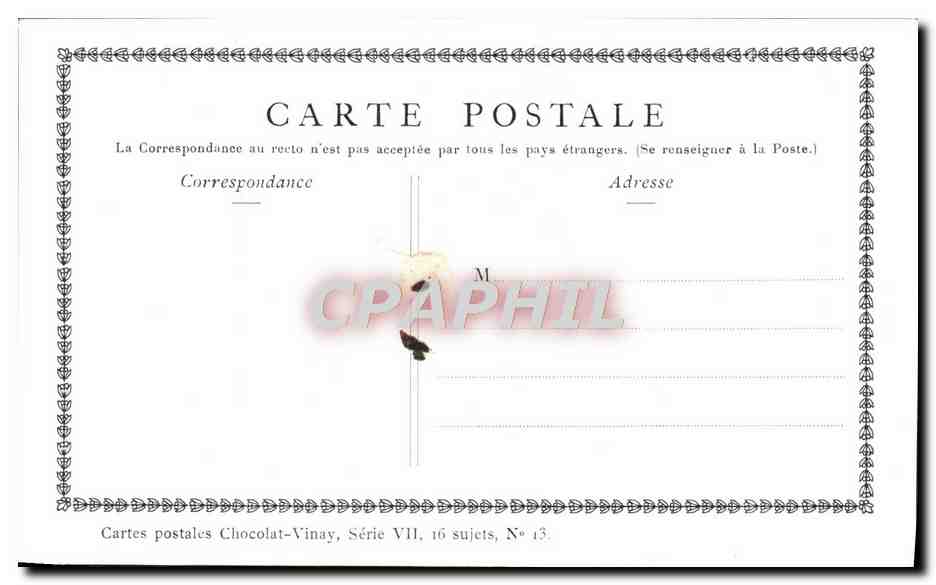 CPA Fantaisie Publicite Chocolat Vinay L'epiciere du village Gerard Dou — Verso