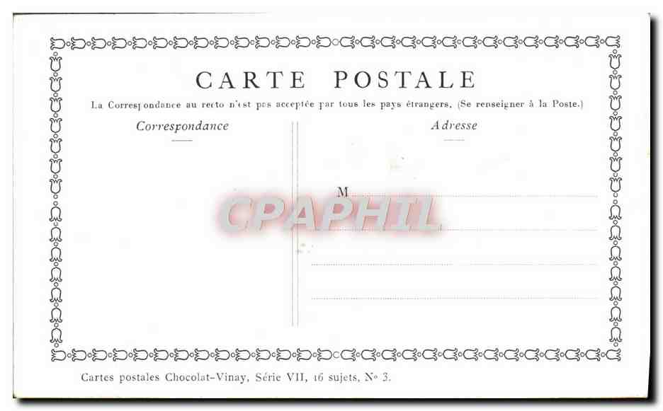 CPA Fantaisie Publicite Chocolat Vinay Le jeu de cache cache Lancret — Verso