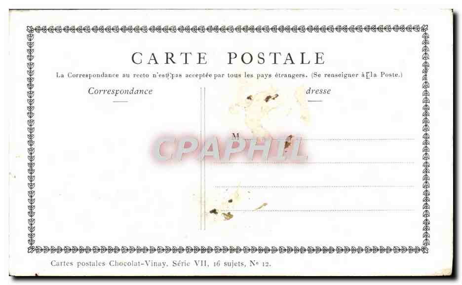 CPA Fantaisie Publicite Chocolat Vinay La marchande hollandaise Gerard Dou — Verso