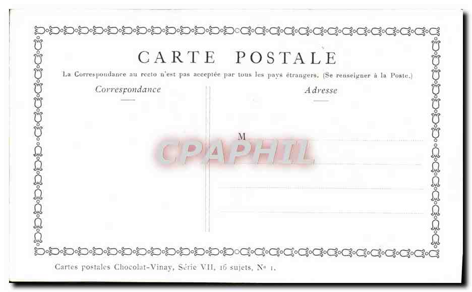 CPA Fantaisie Publicite Chocolat Vinay L'occupation selon l'age Watteau Fileuse Enfants Chat Chien — Verso