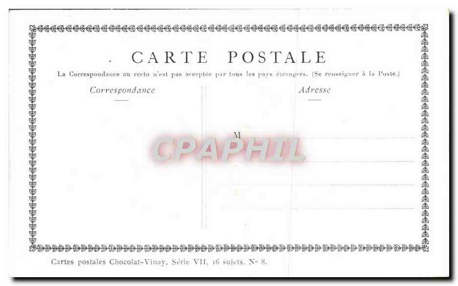 CPA Fantaisie Publicite Chocolat Vinay La fileuse Gerard Dou — Verso