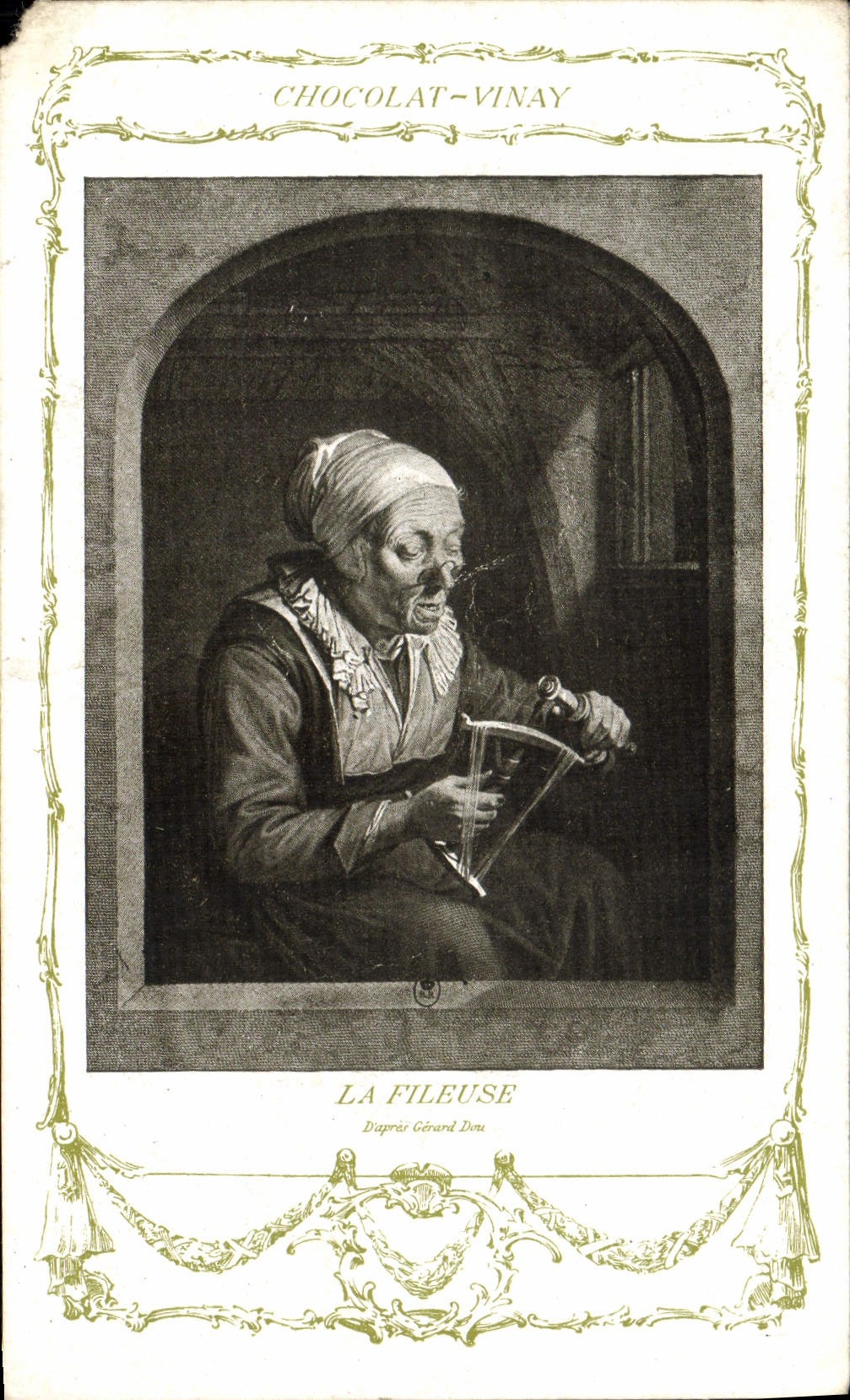 CPA Fantaisie Publicite Chocolat Vinay La fileuse Gerard Dou