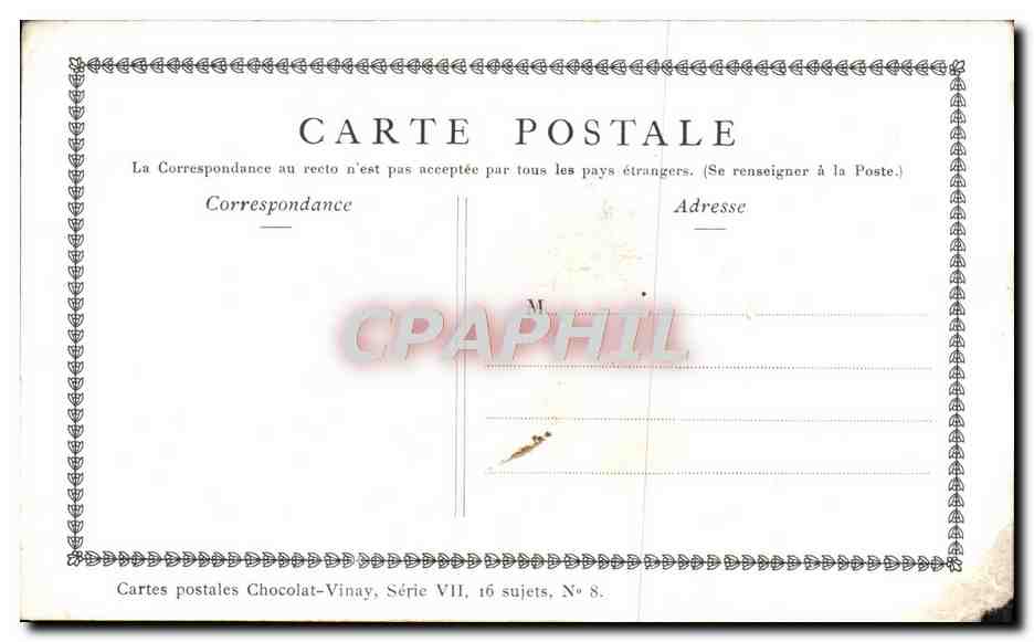 CPA Fantaisie Publicite Chocolat Vinay La fileuse Gerard Dou — Verso