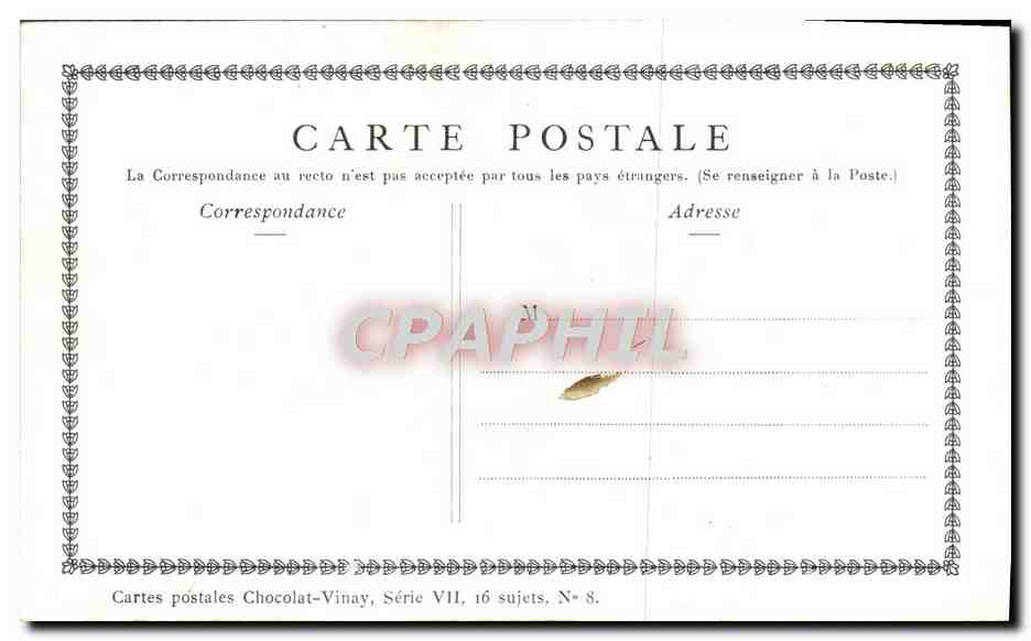 CPA Fantaisie Publicite Chocolat Vinay La fileuse Gerard Dou — Verso