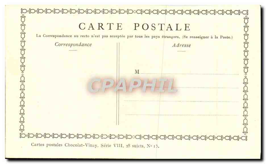 CPA Fantaisie Publicite Chocolat Vinay Les deux amis Lancret — Verso