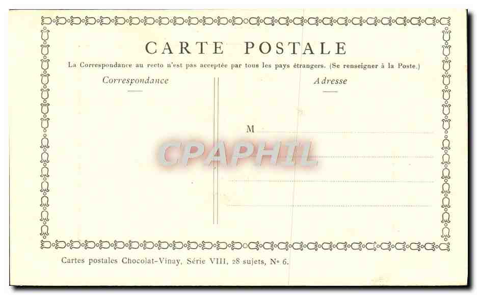 CPA Fantaisie Publicite Chocolat Vinay Le marchand de galette Debucourt  — Rückseite