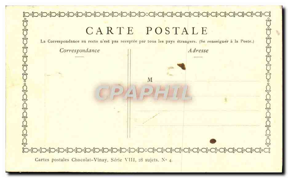 CPA Fantaisie Publicite Chocolat Vinay Le desir de plaire Pater Coiffeur — Verso