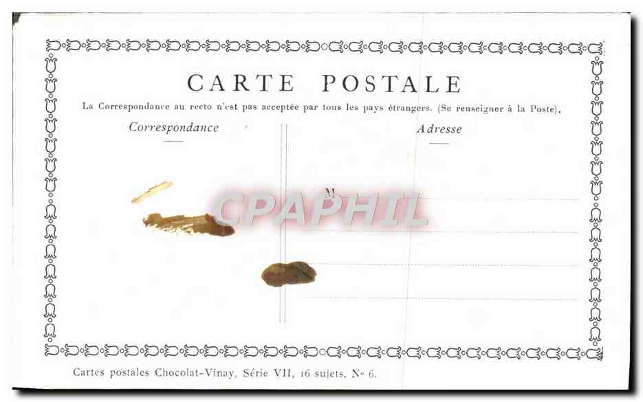 CPA Fantaisie Publicite Chocolat Vinay Le printemps Lancret — Verso