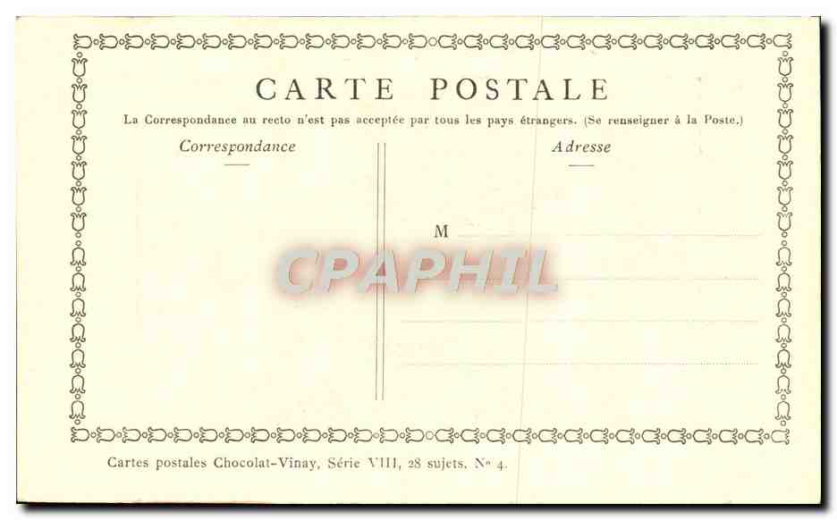 CPA Fantaisie Publicite Chocolat Vinay Le desir de plaire Pater Coiffeur Coiuffure — Verso