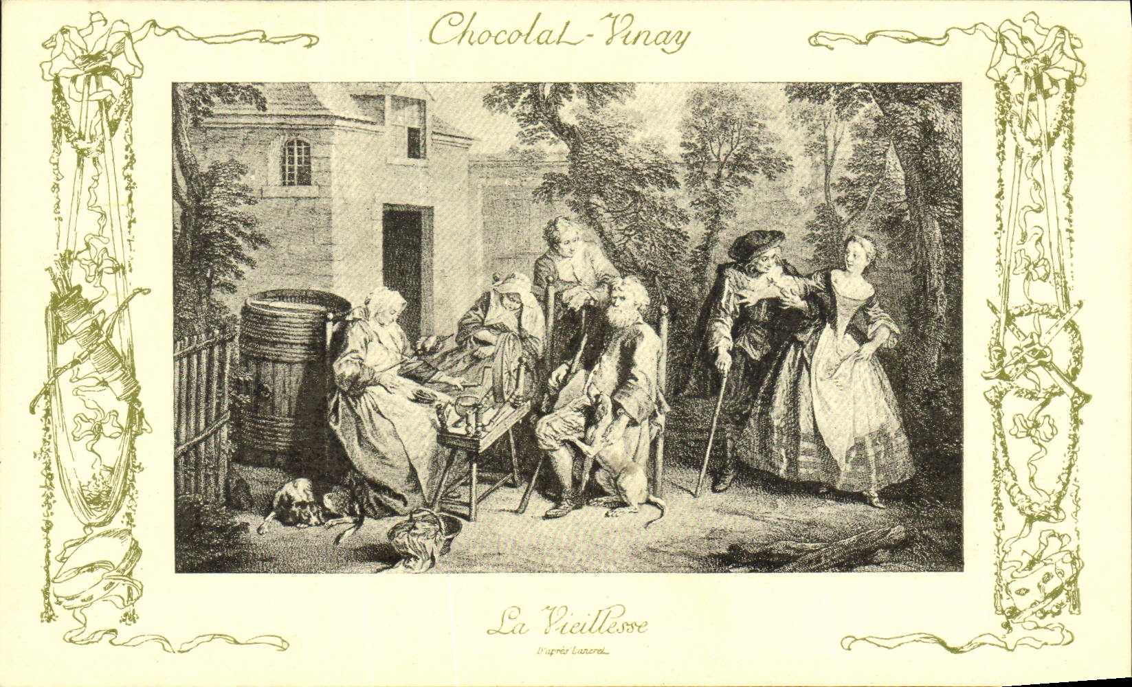 La Vieilleuse — scène de campagne — Chocolat-Vinay, Série VIII, N° 7