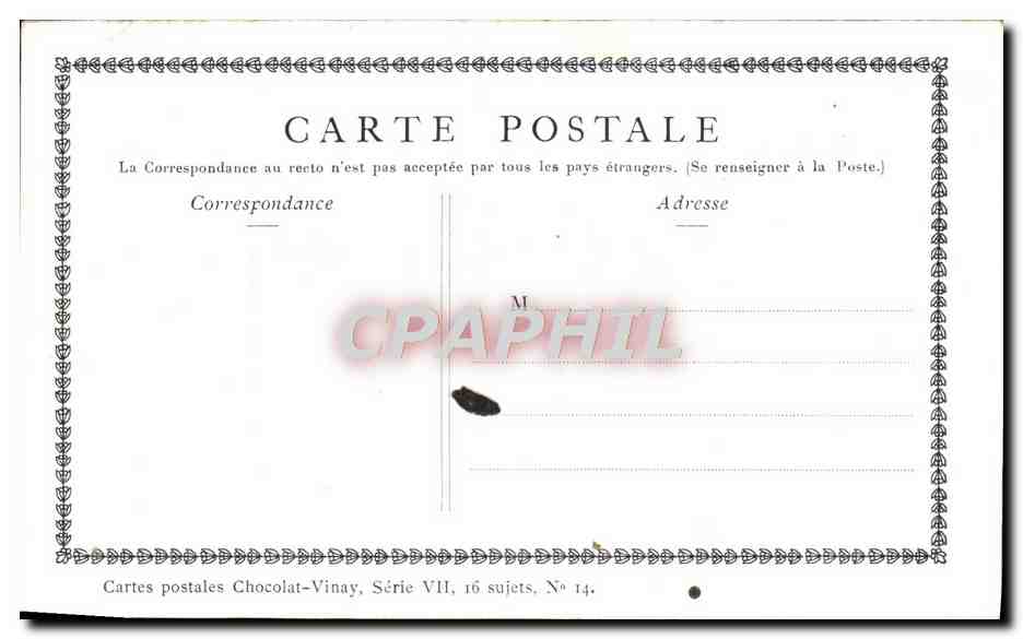 CPA Fantaisie Publicite Chocolat Vinay La famille de Gerard Dou — Verso