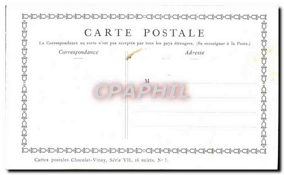 Concert Pastorale — Diapres Lanore — Chocolat-Vinay, Série VII, N° 5 — Verso