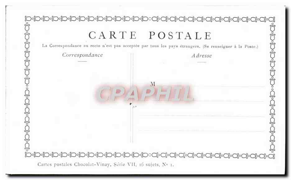 CPA Fantaisie Publicite Chocolat Vinay L'occupation selon l'age Watteau Fileuse Chat Chien Enfants — Verso