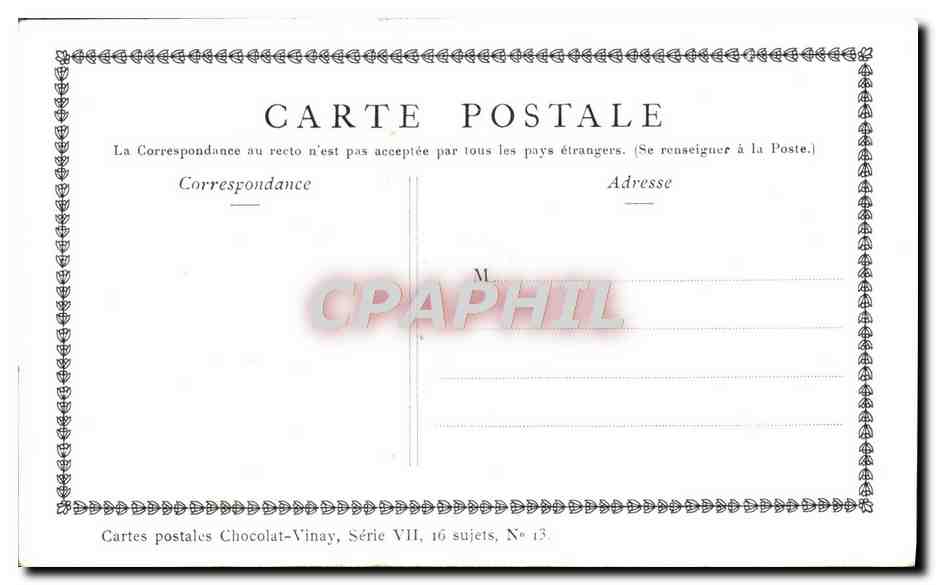 CPA Fantaisie Publicite Chocolat Vinay L'epiciere du village Gerard Dou — Verso
