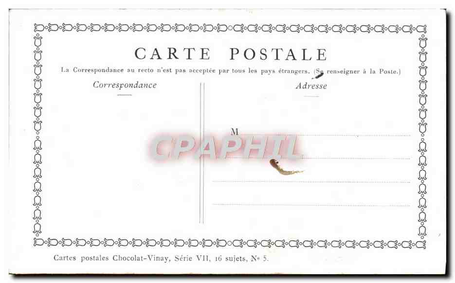 CPA Fantaisie Publicite Chocolat Vinay Concert pastoral Lancret — Verso