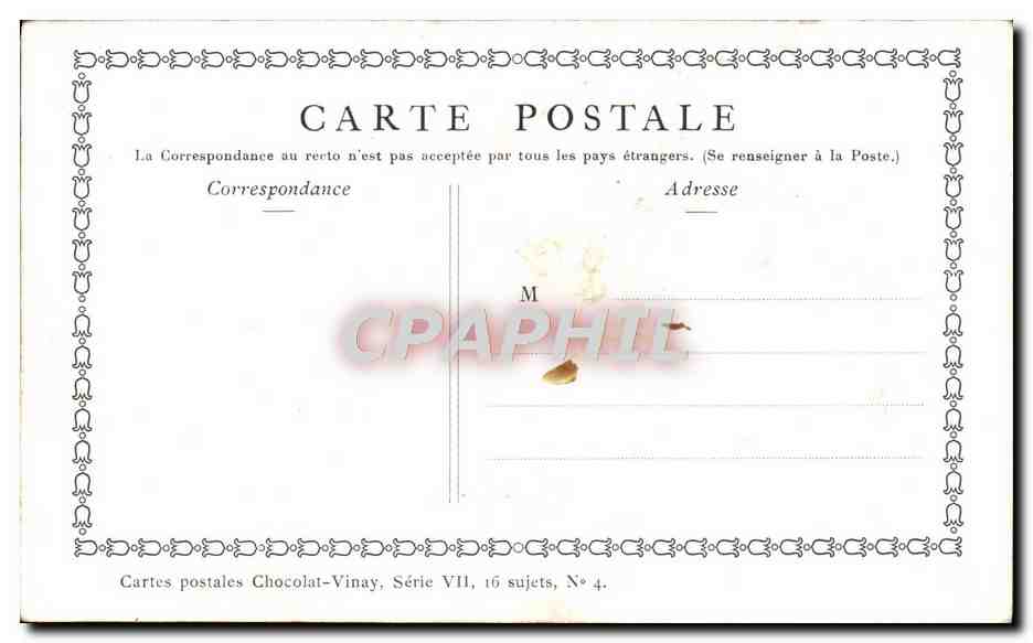 CPA Fantaisie Publicite Chocolat Vinay Les amours du bocage Lancret Moutons  — Verso