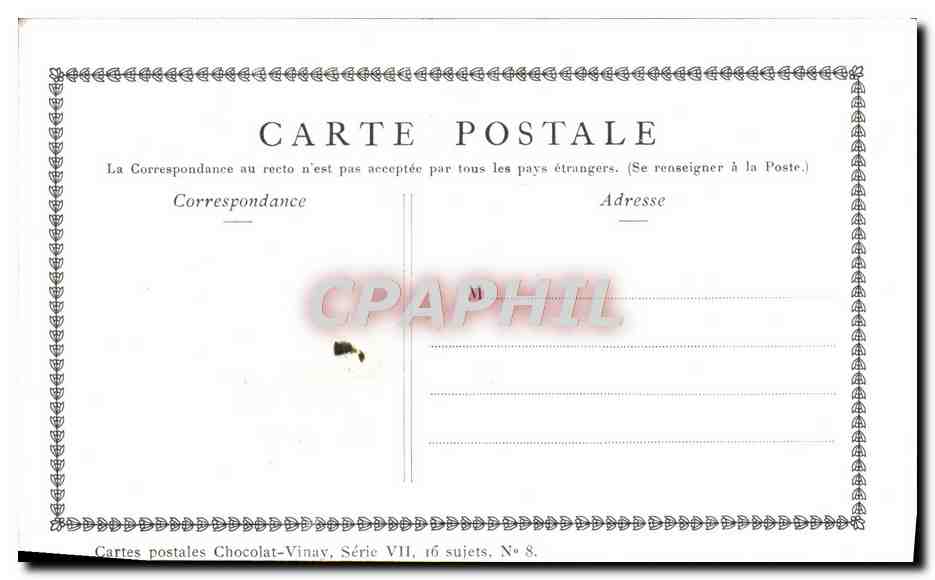 CPA Fantaisie Publicite Chocolat Vinay La fileuse Gerard Dou — Verso
