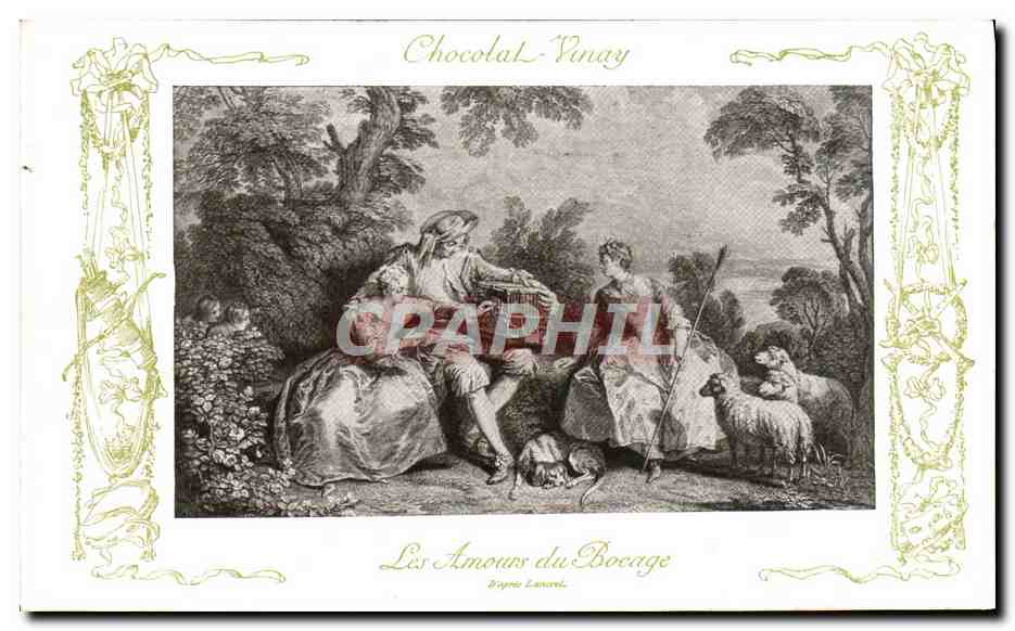CPA Fantaisie Publicite Chocolat Vinay Les amours du bocage Lancret Moutons