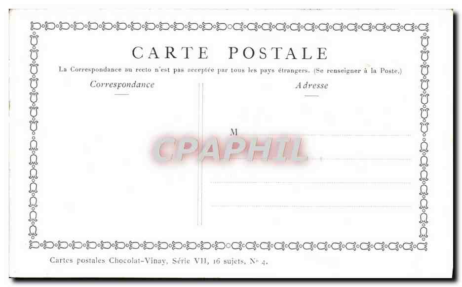 CPA Fantaisie Publicite Chocolat Vinay Les amours du bocage Lancret Moutons — Rückseite