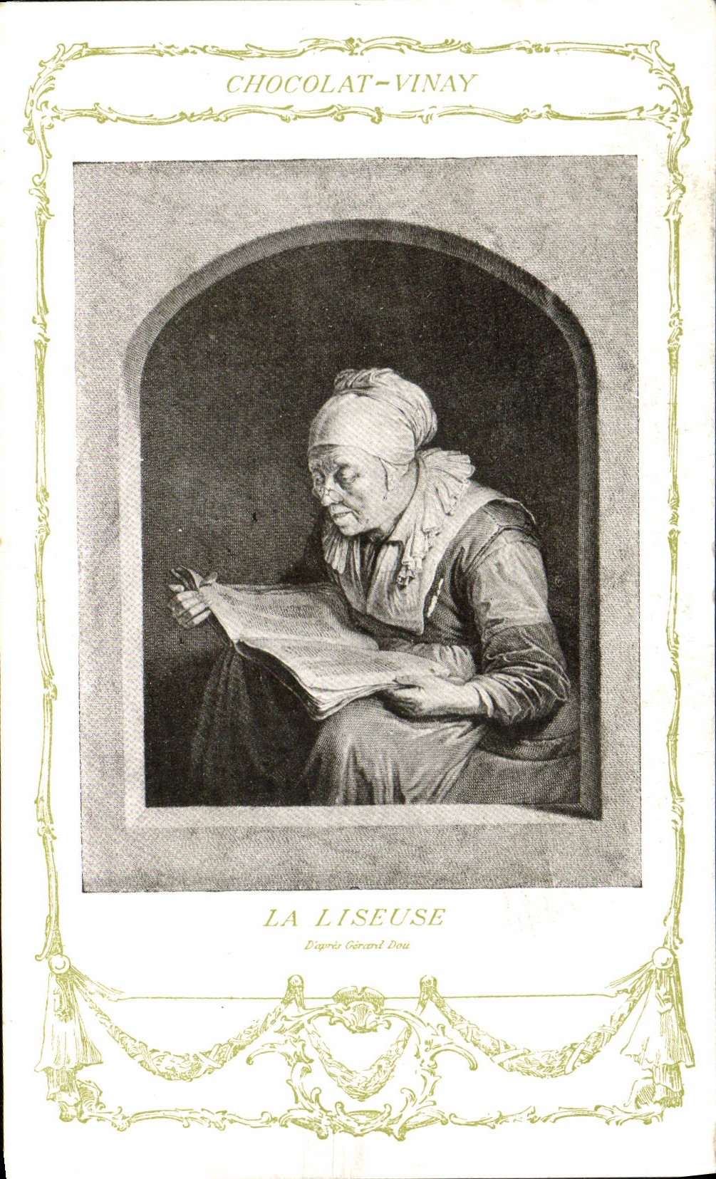 CPA Fantaisie Publicite Chocolat Vinay La liseuse Gerard Dou
