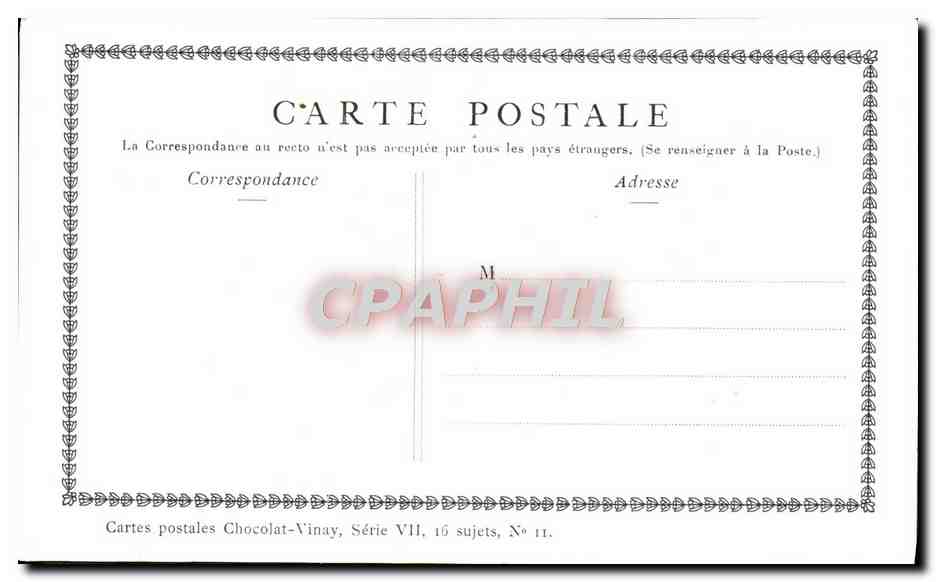 CPA Fantaisie Publicite Chocolat Vinay La liseuse Gerard Dou — Verso