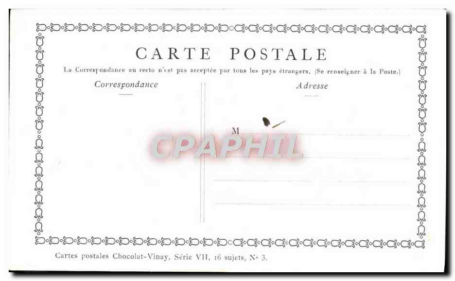 CPA Fantaisie Publicite Chocolat Vinay Le jeu de cache cache Lancret  — Verso