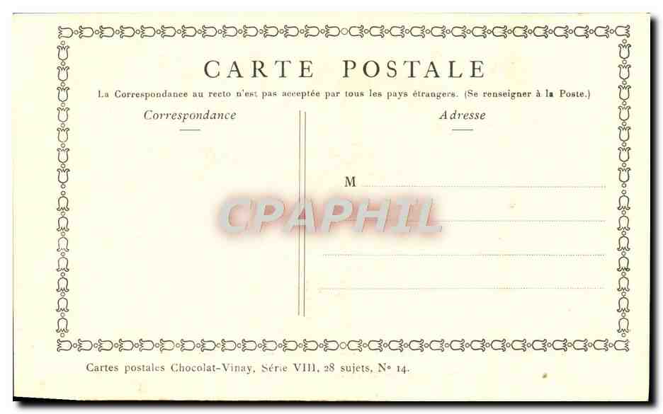 CPA Fantaisie Publicite Chocolat Vinay La femme a la lampe Gerard Dou — Verso