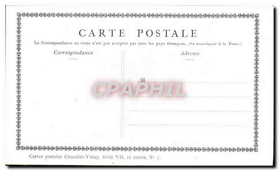 CPA Fantaisie Publicite Chocolat Vinay La cuisiniere hollandaise Gerard Dou  — Rückseite