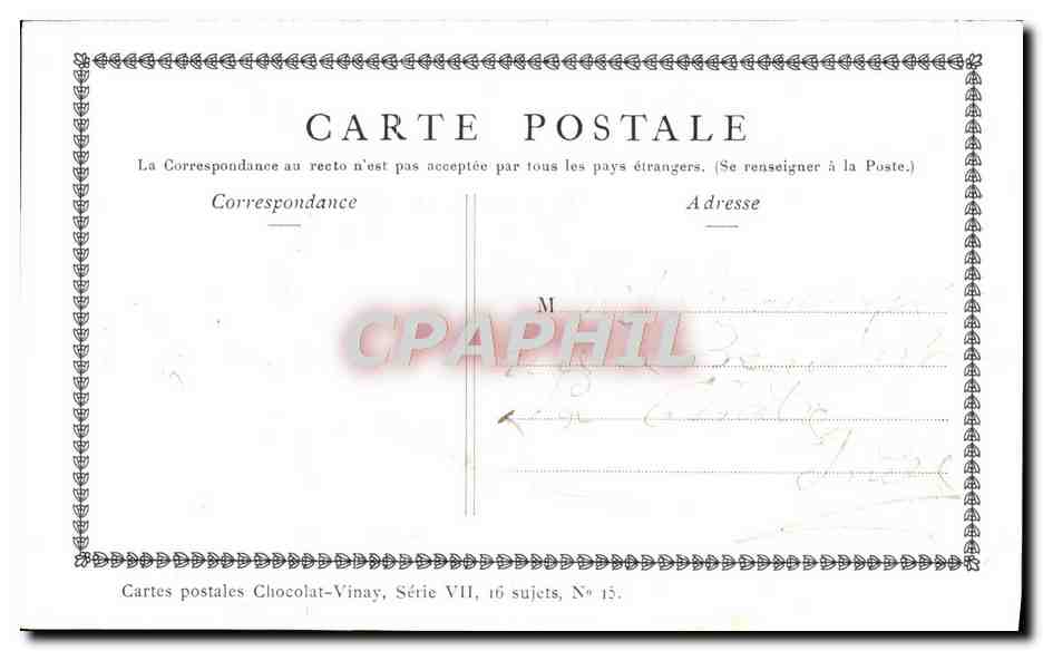 CPA Fantaisie Publicite Chocolat Vinay La corde Saint Aubin Gerard Dou — Verso