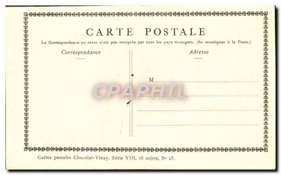 CPA Fantaisie Publicite Chocolat Vinay Le feu Lancret  — Verso